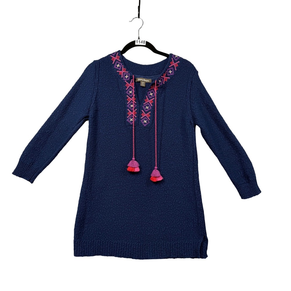 Tommy Bahama Beach Bonfire Tassel Tunic Sweater S Blue Resort Vacation Sweater